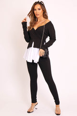 Black Plunge Shirt Insert Top Legging Co-ord - Destine-Co-ords