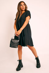 Black Plunge Smock Dress - Cambriella-Dresses
