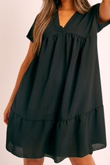 Black Plunge Smock Dress - Cambriella-Dresses