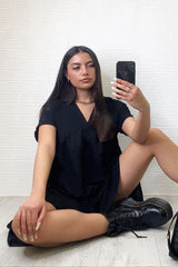 Black Plunge Smock Dress - Cambriella-Dresses