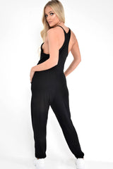 Black Plunge Strappy Jersey Jumpsuit - Narumi-Jumpsuits