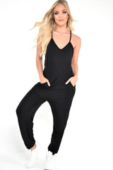 Black Plunge Strappy Jersey Jumpsuit - Narumi-Jumpsuits
