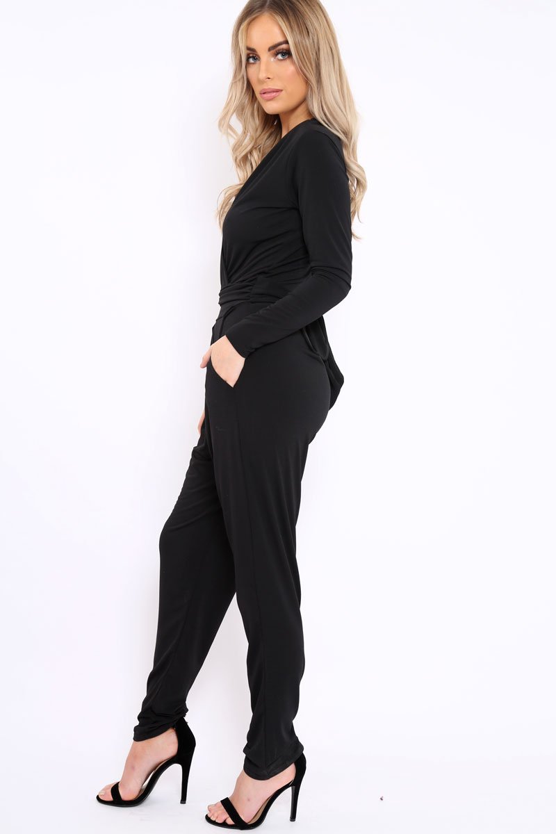 Black Plunge Tie Back Jumpsuit - Brittney-Jumpsuits