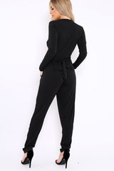 Black Plunge Tie Back Jumpsuit - Brittney-Jumpsuits