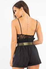Black Plunge V Front Lace Bodysuit - Tiah-Bodysuits
