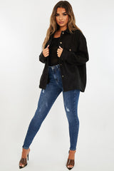 Black Pocket Oversized Brushed Shacket - Caley-Shacket