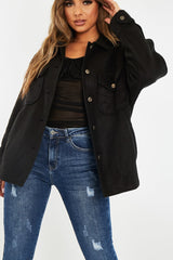 Black Pocket Oversized Brushed Shacket - Caley-Shacket