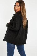 Black Pocket Oversized Brushed Shacket - Caley-Shacket