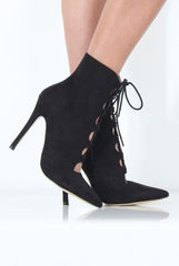 Black Pointed Lace Up Heels - Rosine-Heels