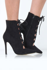 Black Pointed Lace Up Heels - Rosine-Heels