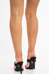 Black Pointed Toe Sports Tape Mule Heels - Rochel-Heels