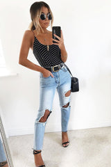 Black Polka Dot Bodysuit - Tari-Bodysuits