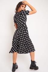Black Polka Dot Button Front Midi Dress - Prima-Dresses