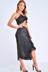 Black Polka Dot Cami Frill Crop Top And Frill Midi Skirt - Jannie-Co-ords