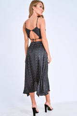 Black Polka Dot Cami Frill Crop Top And Frill Midi Skirt - Jannie-Co-ords