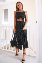 Black Polka Dot Cami Frill Crop Top And Frill Midi Skirt - Jannie-Co-ords