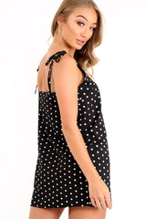 Black Polka Dot Cami Strap Shift Dress - Aliaa-Dresses
