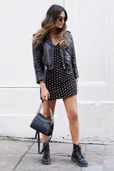 Black Polka Dot Cami Strap Shift Dress - Aliaa-Dresses