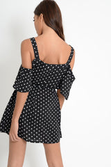 Black Polka Dot Cold Shoulder Dress - Sarabella-Dresses