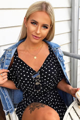 Black Polka Dot Cold Shoulder Dress - Sarabella-Dresses