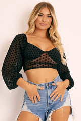 Black Polka Dot Corset Crop Top - Ella-Tops