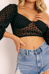 Black Polka Dot Corset Crop Top - Ella-Tops