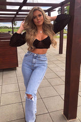 Black Polka Dot Corset Crop Top - Ella-Tops