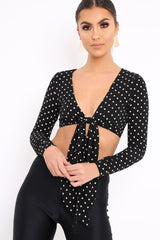 Black Polka Dot Crop Tie Top - Abeer-Crop Tops