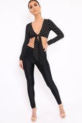 Black Polka Dot Crop Tie Top - Abeer-Crop Tops