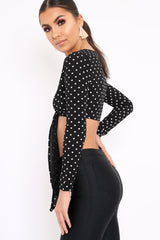 Black Polka Dot Crop Tie Top - Abeer-Crop Tops