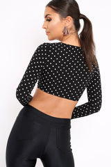 Black Polka Dot Crop Tie Top - Abeer-Crop Tops