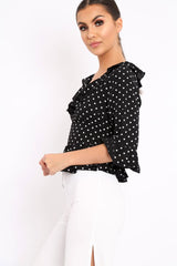 Black Polka Dot Crop Top - Alixandra-Crop Tops