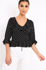 Black Polka Dot Crop Top - Alixandra-Crop Tops