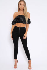 Black Polka Dot Crop Top - Sanari-Tops