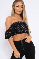 Black Polka Dot Crop Top - Sanari-Tops