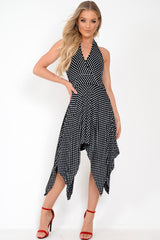 Black Polka Dot Halterneck Tiered Hem Dress - Cailie-Dresses
