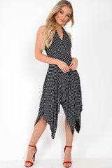 Black Polka Dot Halterneck Tiered Hem Dress - Cailie-Dresses