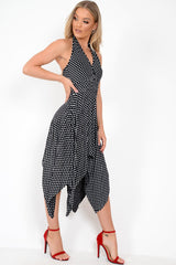 Black Polka Dot Halterneck Tiered Hem Dress - Cailie-Dresses