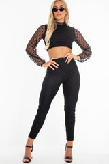 Black Polka Dot Mesh Crop Top Leggings Co-Ord - Sofia-Co-ords
