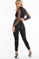 Black Polka Dot Mesh Crop Top Leggings Co-Ord - Sofia-Co-ords