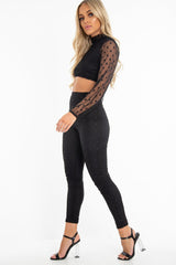 Black Polka Dot Mesh Crop Top Leggings Co-Ord - Sofia-Co-ords