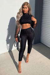 Black Polka Dot Mesh Crop Top Leggings Co-Ord - Sofia-Co-ords