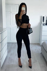 Black Polka Dot Mesh Crop Top Leggings Co-Ord - Sofia-Co-ords