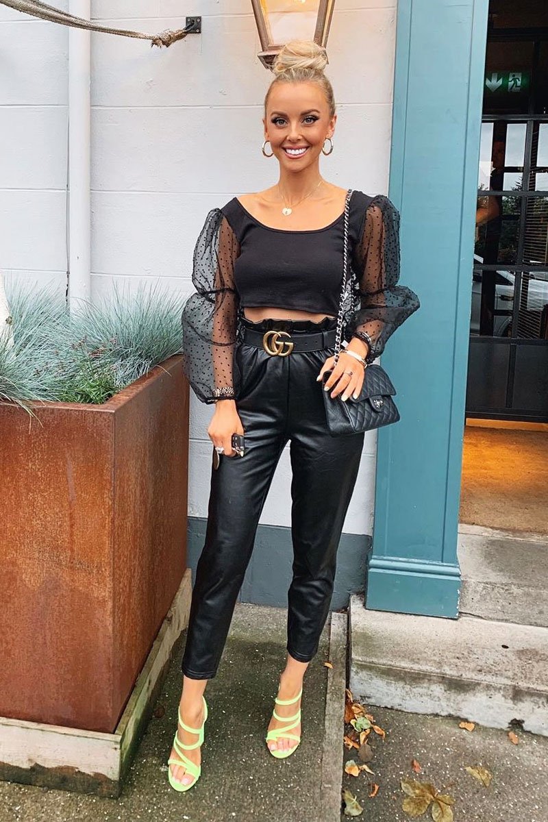 Black Polka Dot Organza Sleeve Crop Top - Bianca-Crop Tops