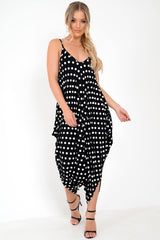 Black Polka Dot Oversized Jersey Jumpsuit - Samra-Jumpsuits