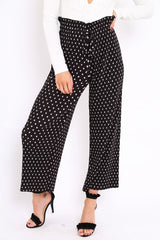 Black Polka Dot Paper Bag Waist Wide Legged Pleated Trousers - Louise-Trousers