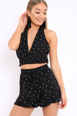 Black Polka Dot Shorts and Halterneck Co-ord - Alivia-Co-ords