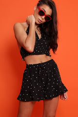 Black Polka Dot Shorts and Halterneck Co-ord - Alivia-Co-ords