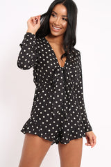 Black Polka Dot Tie Front Playsuit - Jem-Playsuits