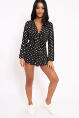 Black Polka Dot Tie Front Playsuit - Jem-Playsuits